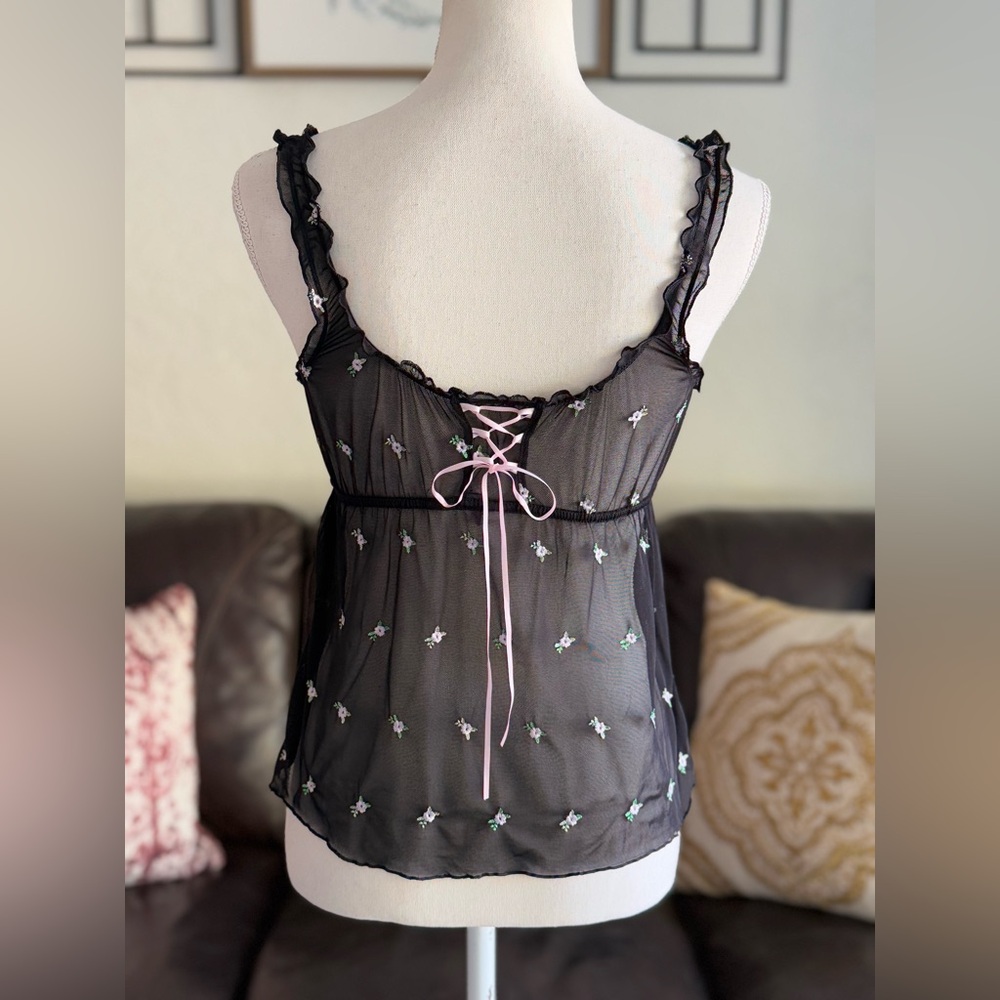 Y2k Victoria's Secret‎ Mesh Floral Embroidered Corset Milk Maid Tank Top Size L - Picture 11 of 15